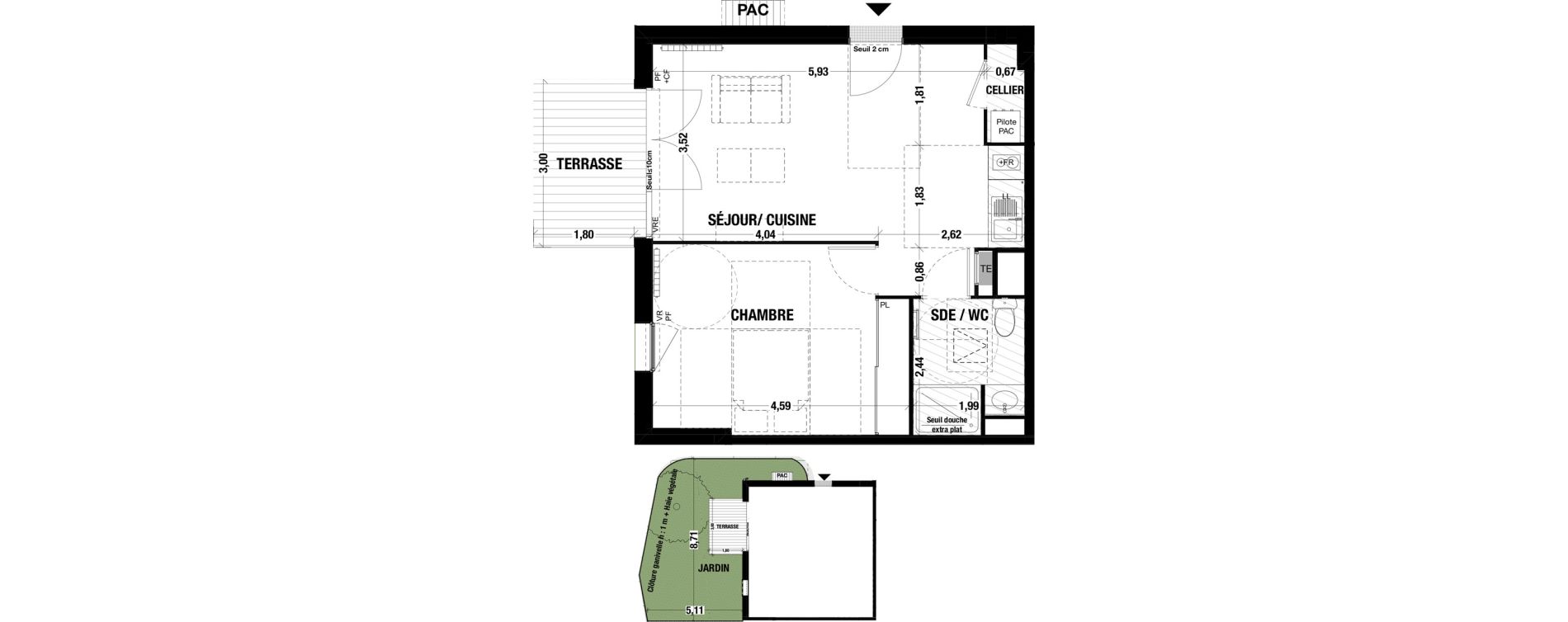 Appartement T2 de 45,40 m2 &agrave; Belin-B&eacute;liet Centre