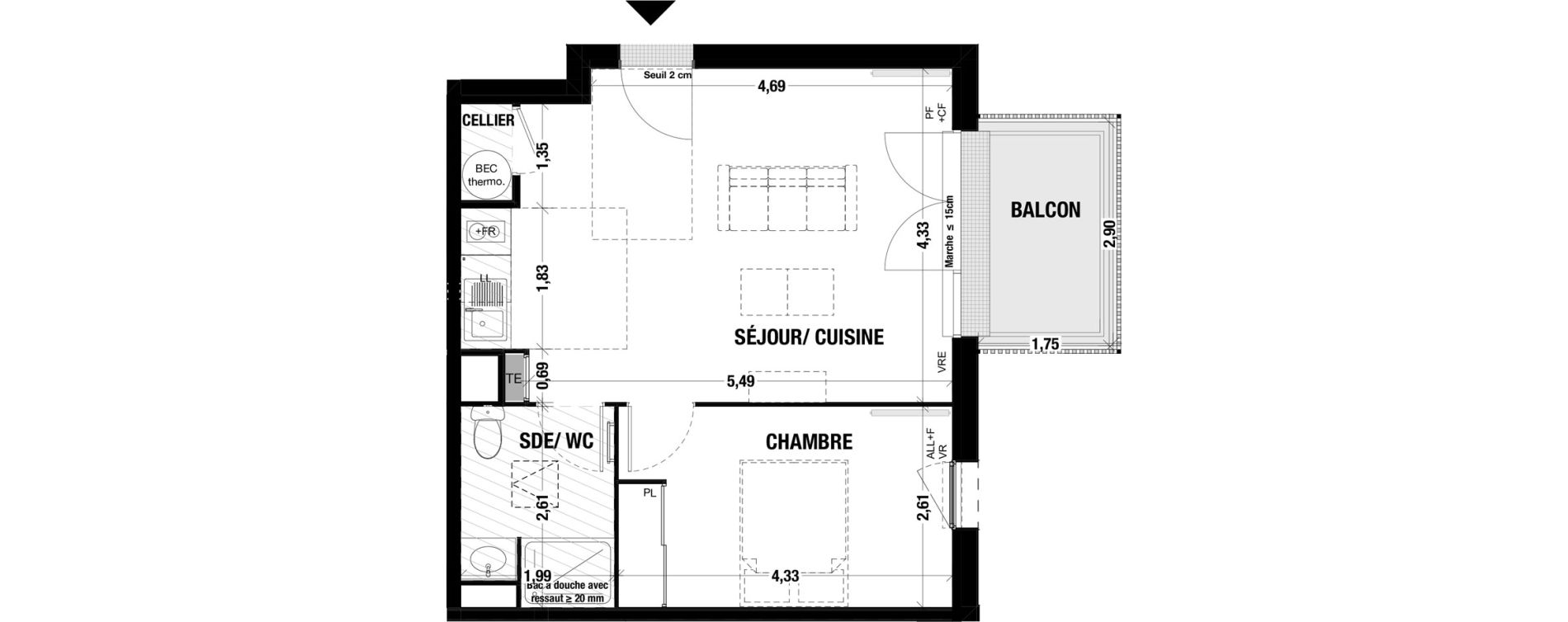 Appartement T2 de 43,10 m2 &agrave; Belin-B&eacute;liet Centre