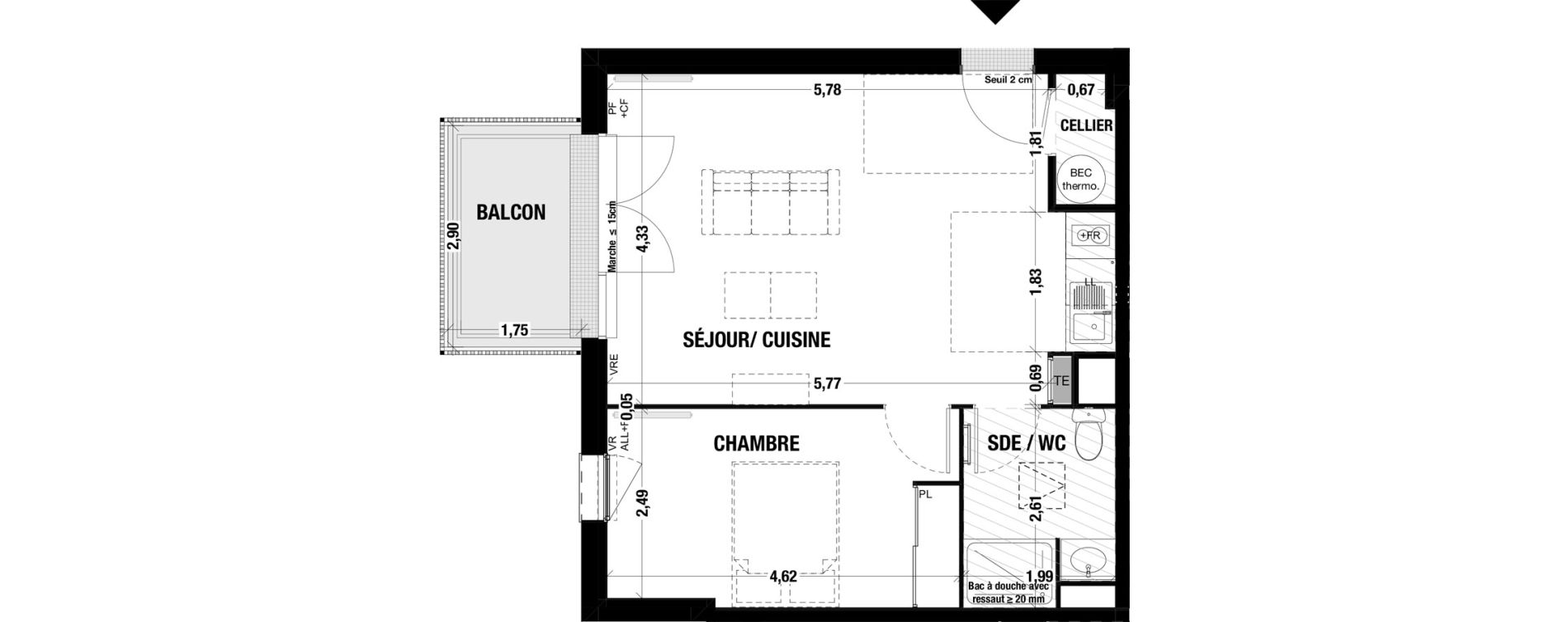 Appartement T2 de 45,50 m2 &agrave; Belin-B&eacute;liet Centre