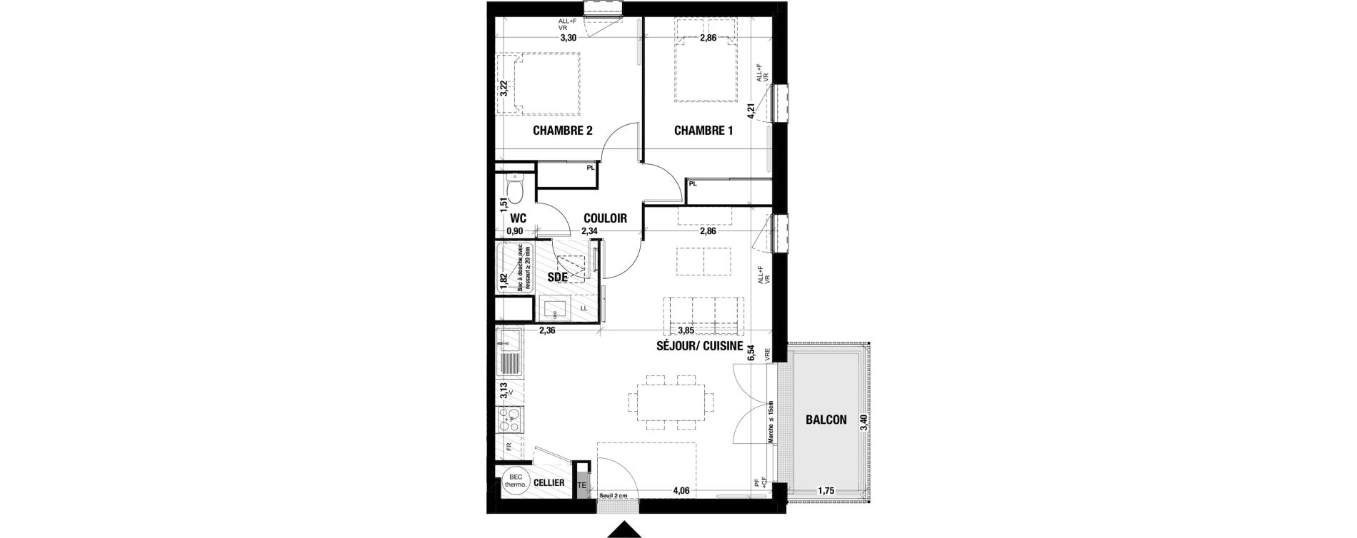 Appartement T3 de 65,90 m2 &agrave; Belin-B&eacute;liet Centre