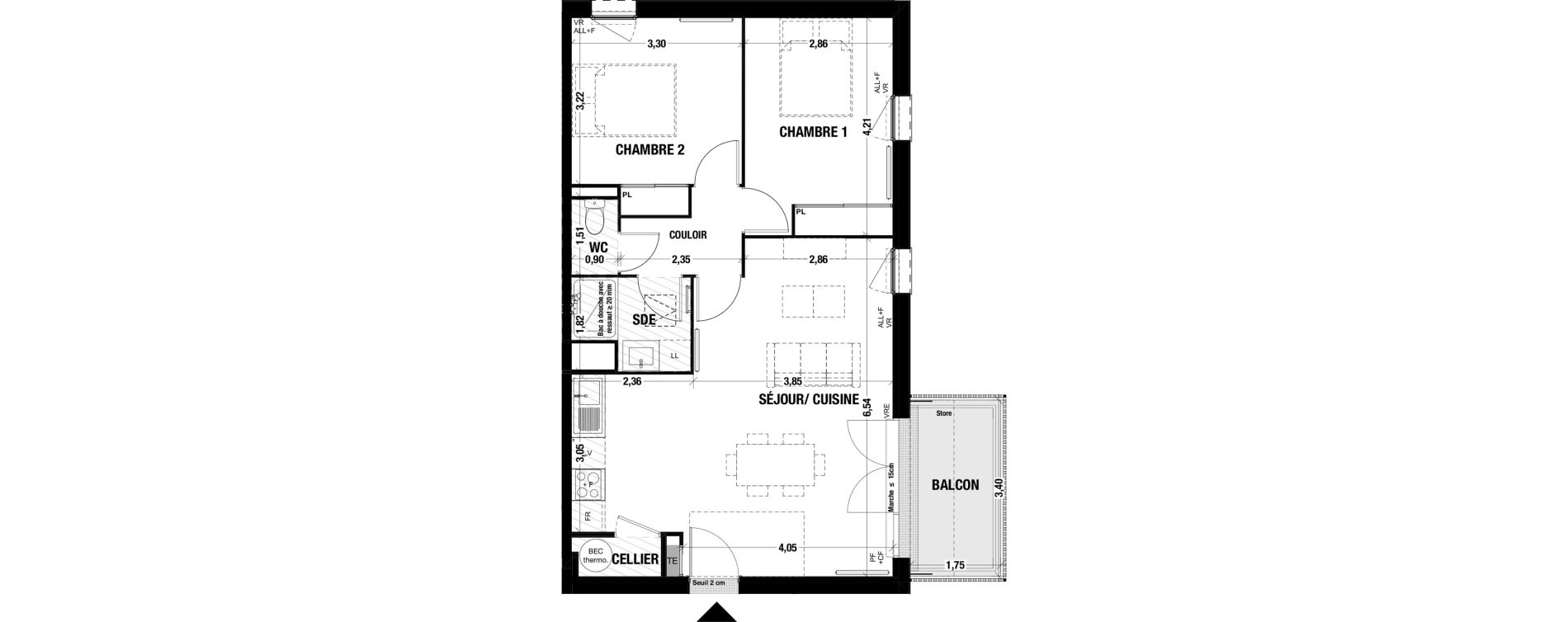 Appartement T3 de 65,90 m2 &agrave; Belin-B&eacute;liet Centre