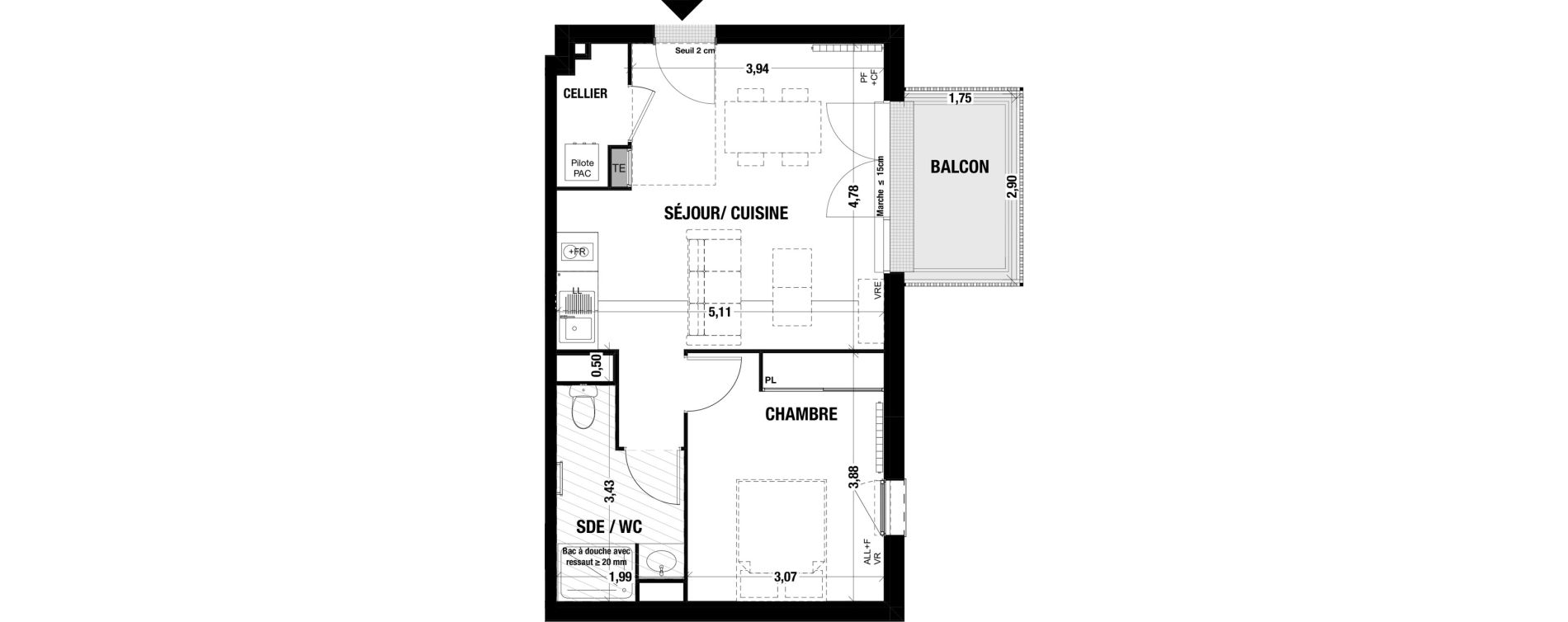 Appartement T2 de 43,40 m2 &agrave; Belin-B&eacute;liet Centre