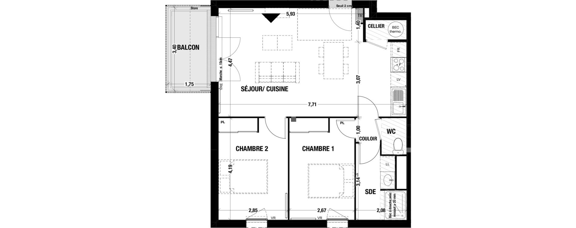 Appartement T3 de 65,40 m2 &agrave; Belin-B&eacute;liet Centre
