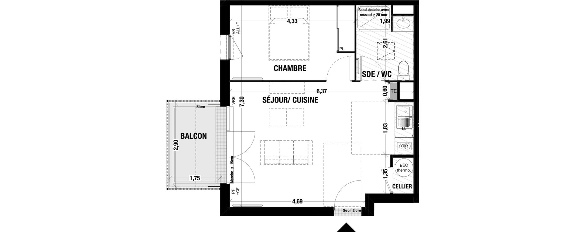 Appartement T2 de 43,10 m2 &agrave; Belin-B&eacute;liet Centre