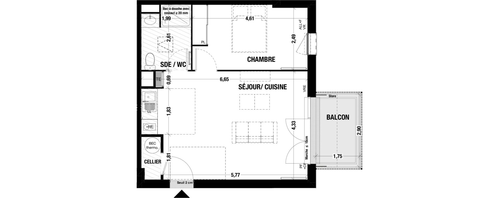 Appartement T2 de 45,50 m2 &agrave; Belin-B&eacute;liet Centre