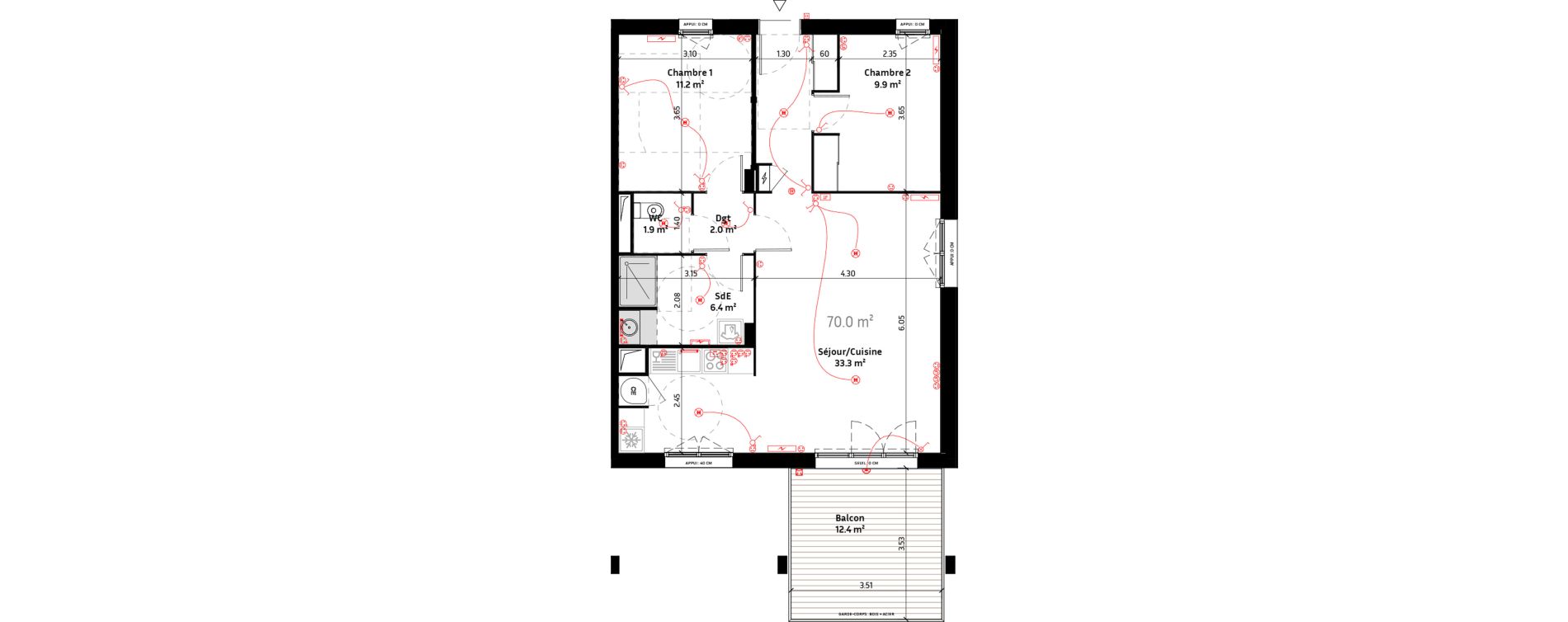 Appartement T3 de 70,00 m2 &agrave; Biganos Centre