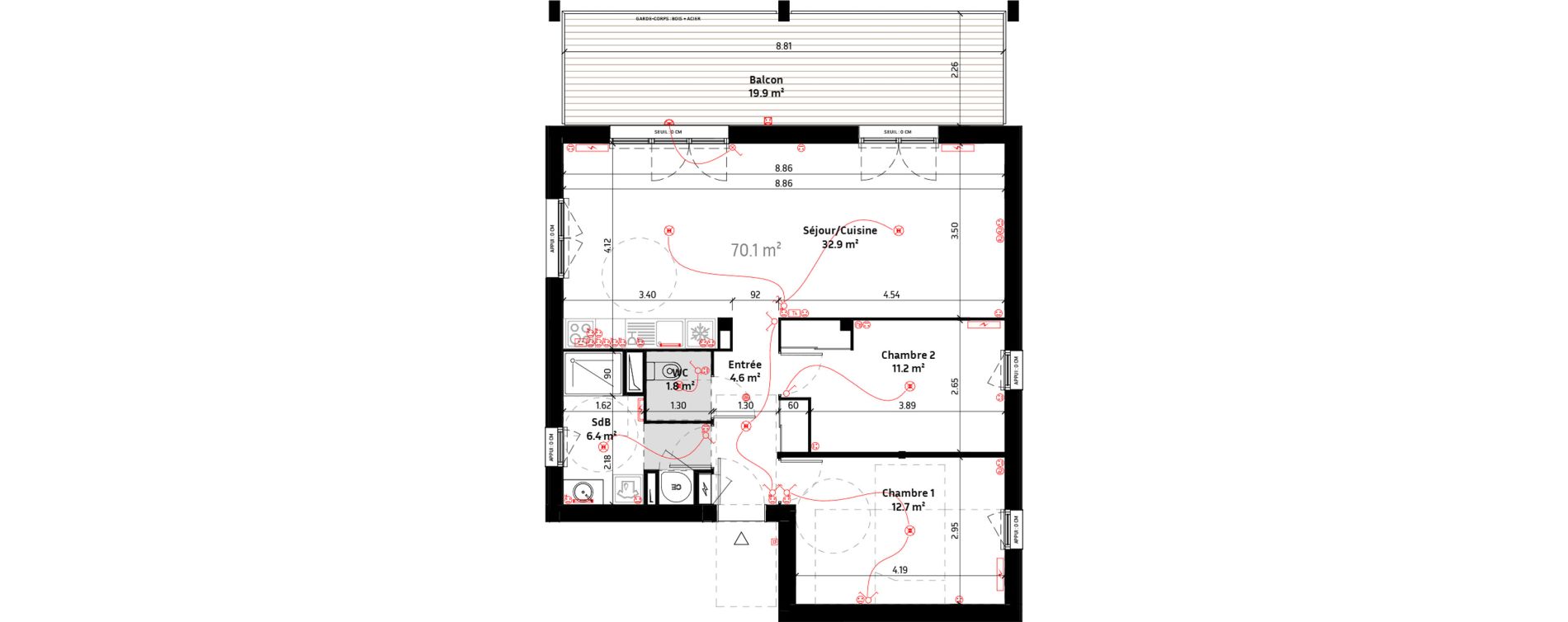 Appartement T3 de 70,10 m2 &agrave; Biganos Centre