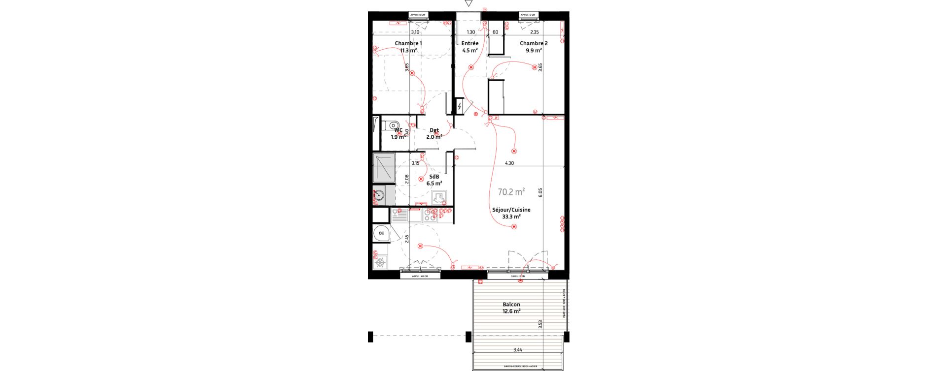 Appartement T3 de 70,20 m2 &agrave; Biganos Centre