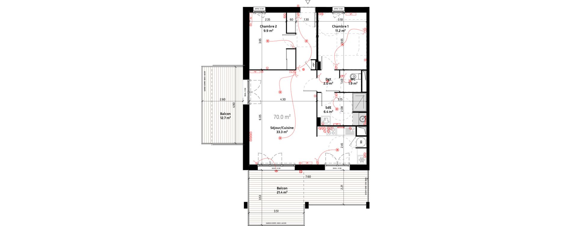 Appartement T3 de 70,00 m2 &agrave; Biganos Centre