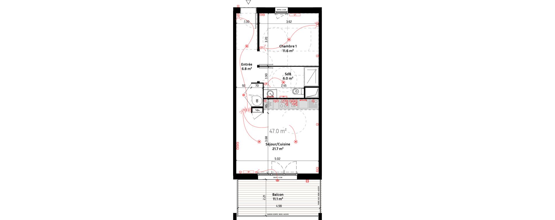 Appartement T2 de 47,00 m2 &agrave; Biganos Centre