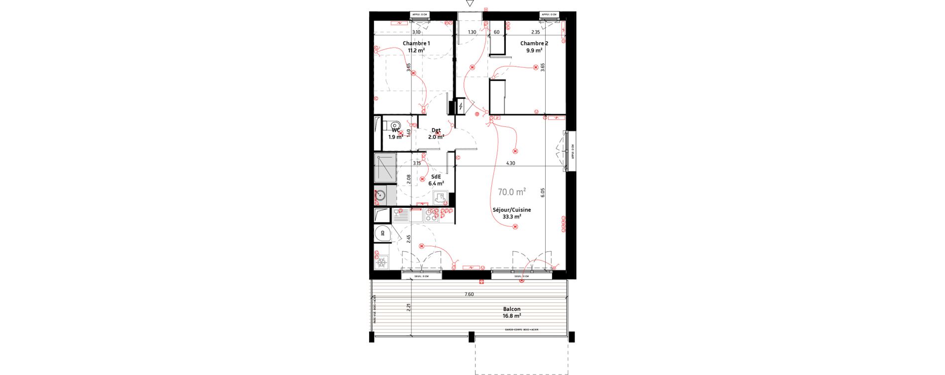 Appartement T3 de 70,00 m2 &agrave; Biganos Centre