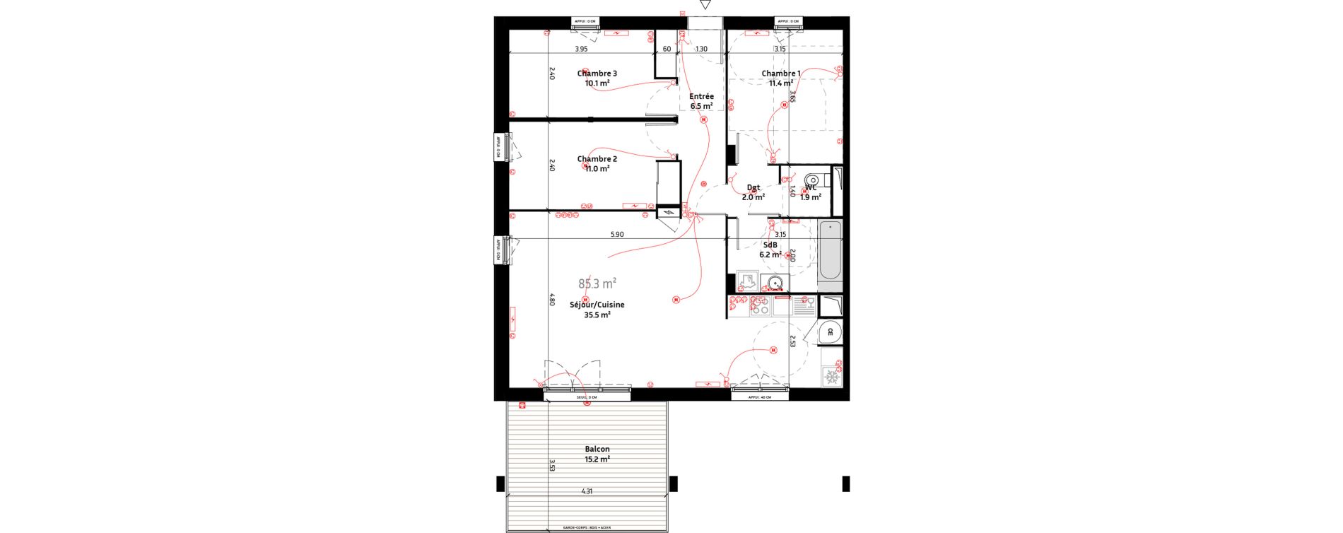 Appartement T4 de 85,30 m2 &agrave; Biganos Centre