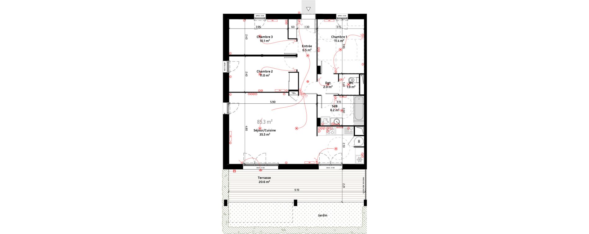 Appartement T4 de 85,30 m2 &agrave; Biganos Centre