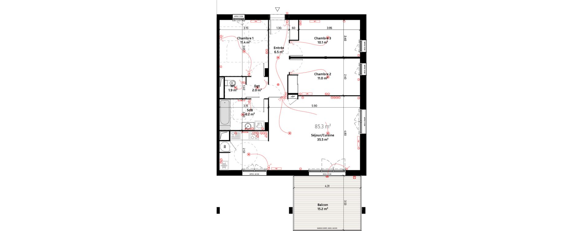 Appartement T4 de 85,30 m2 &agrave; Biganos Centre