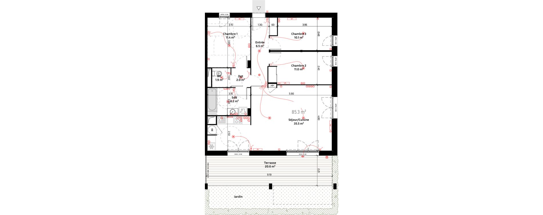 Appartement T4 de 85,30 m2 &agrave; Biganos Centre