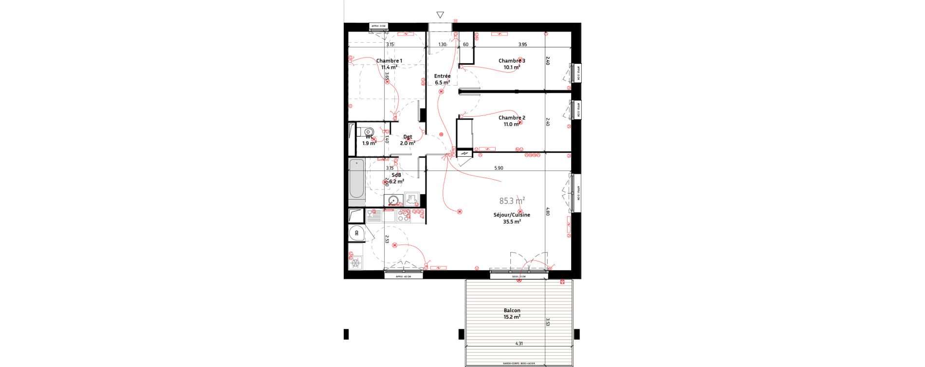 Appartement T4 de 85,30 m2 &agrave; Biganos Centre