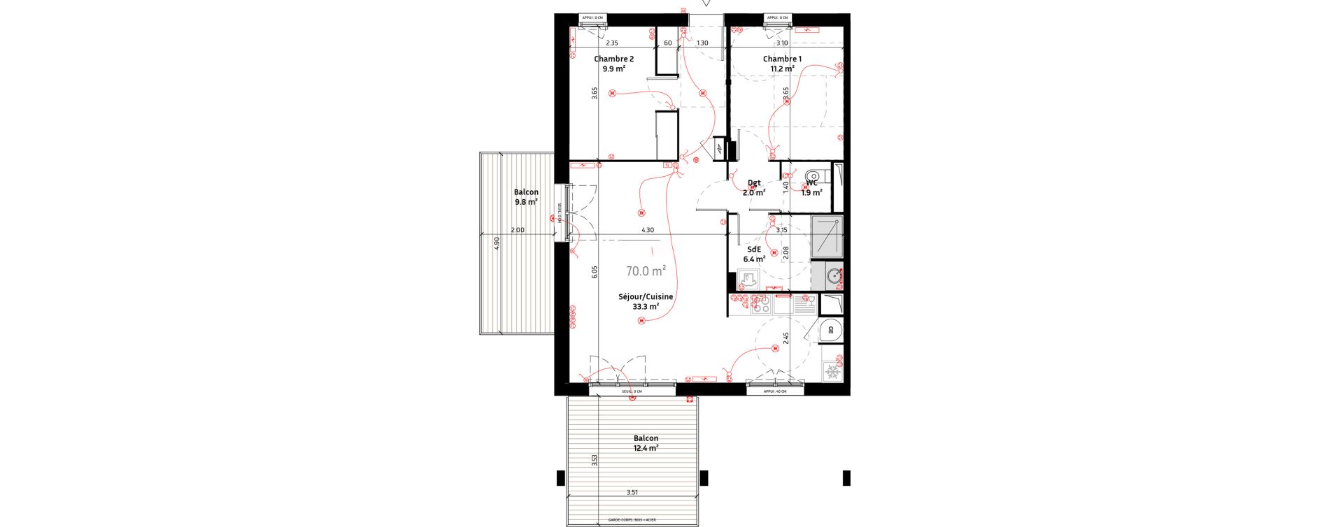 Appartement T3 de 70,00 m2 &agrave; Biganos Centre