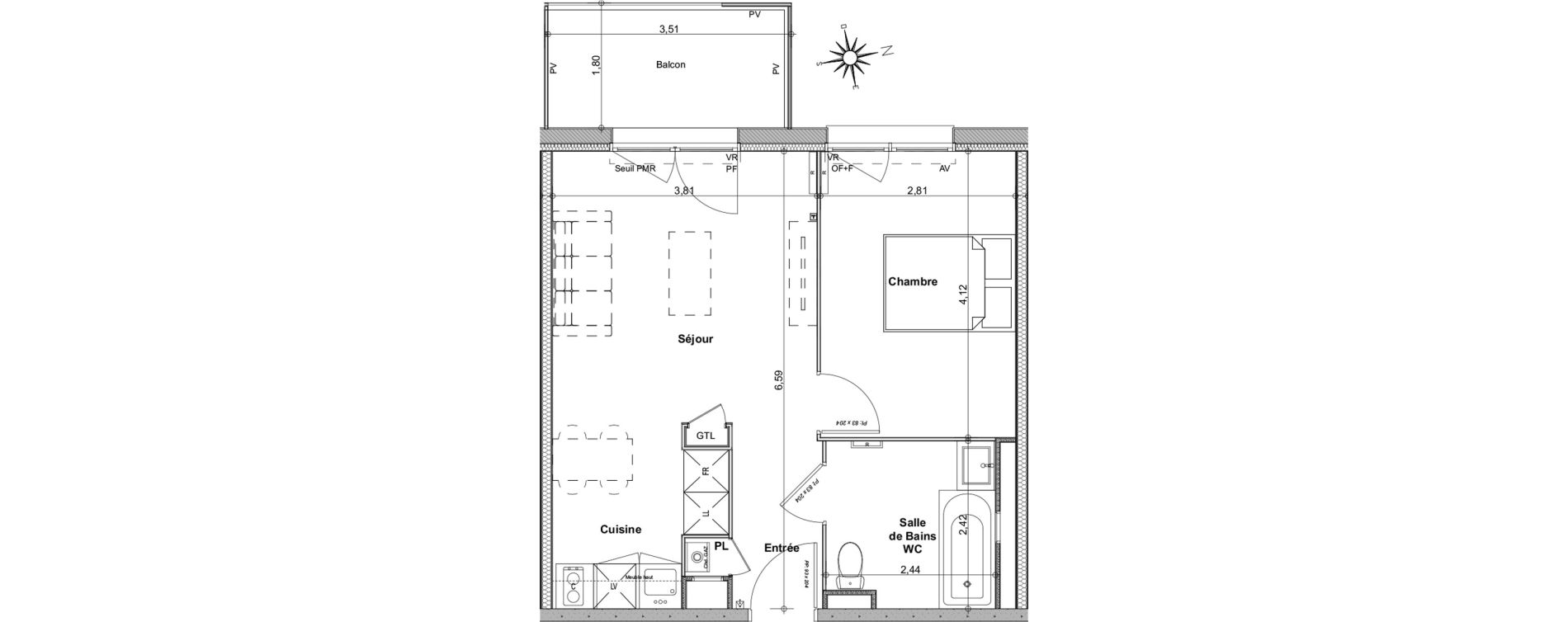 Appartement T2 de 41,95 m2 &agrave; Biganos Centre