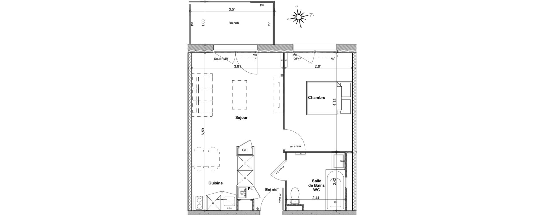 Appartement T2 de 41,95 m2 &agrave; Biganos Centre
