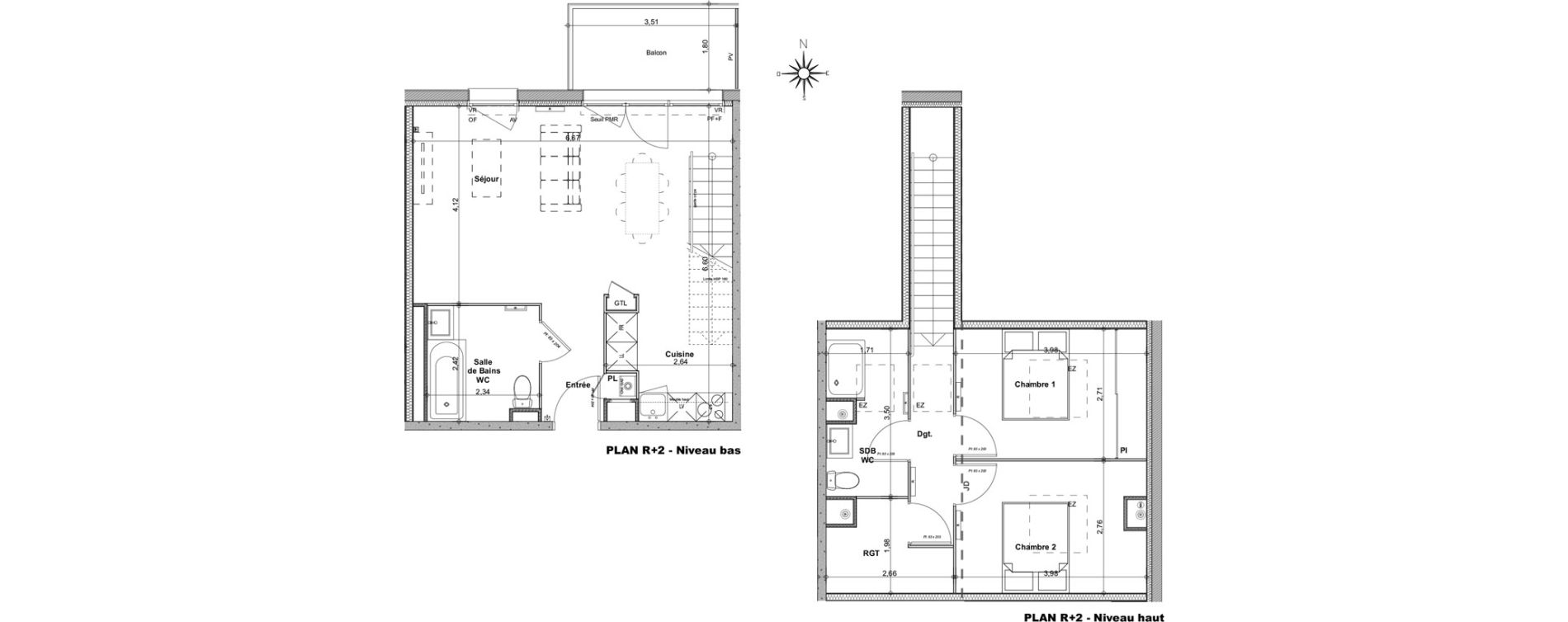 Duplex T3 de 74,47 m2 &agrave; Biganos Centre