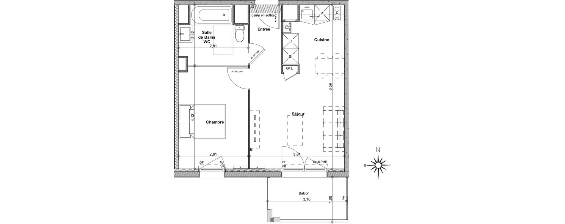 Appartement T2 de 41,69 m2 &agrave; Biganos Centre