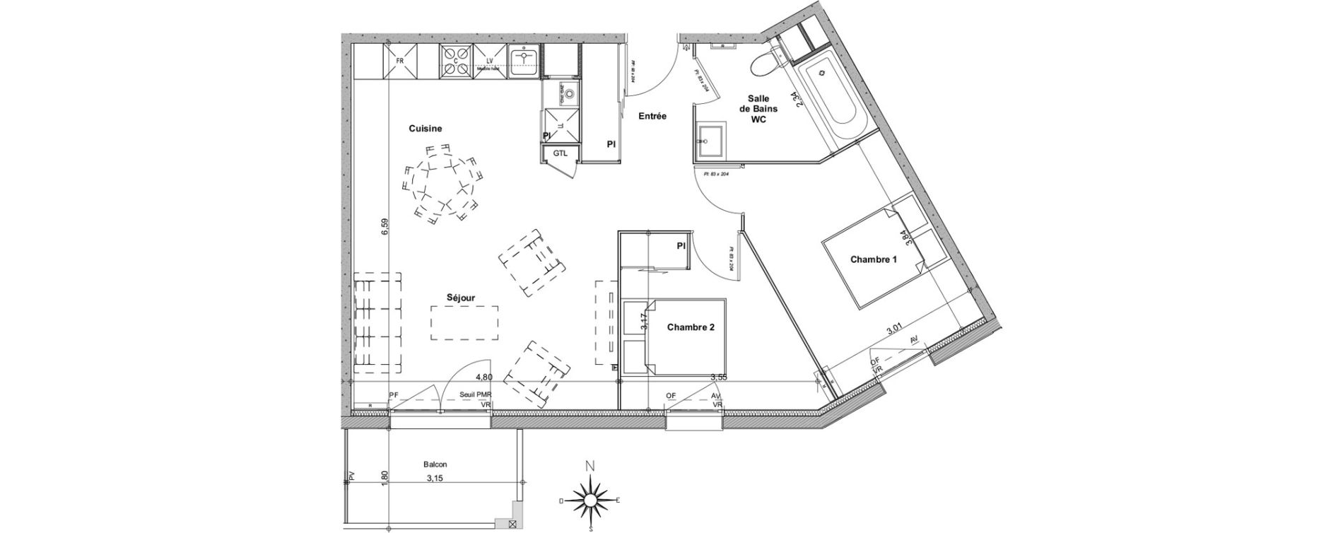 Appartement T3 de 63,69 m2 &agrave; Biganos Centre
