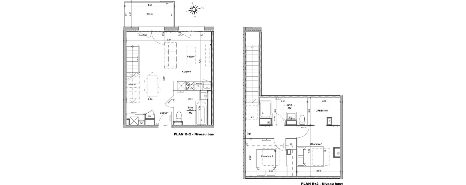 Duplex T3 de 69,35 m2 &agrave; Biganos Centre