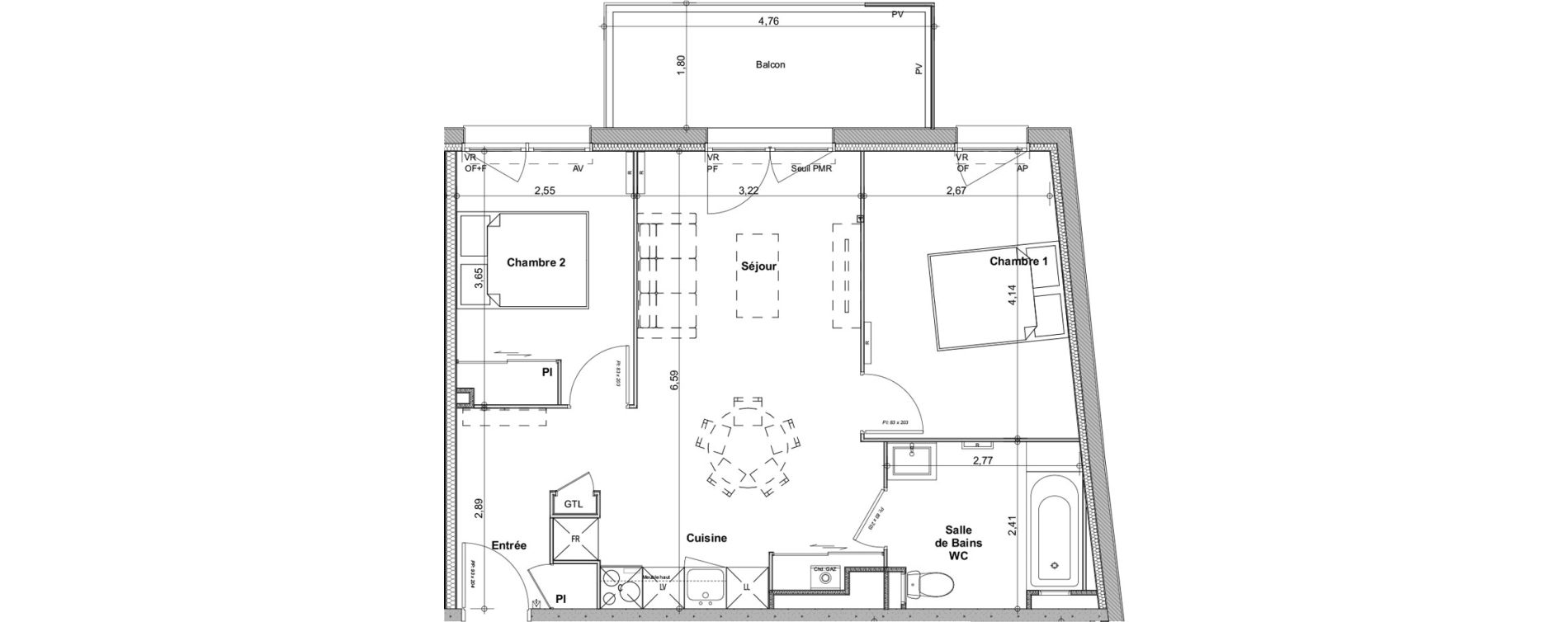 Appartement T3 de 56,07 m2 &agrave; Biganos Centre