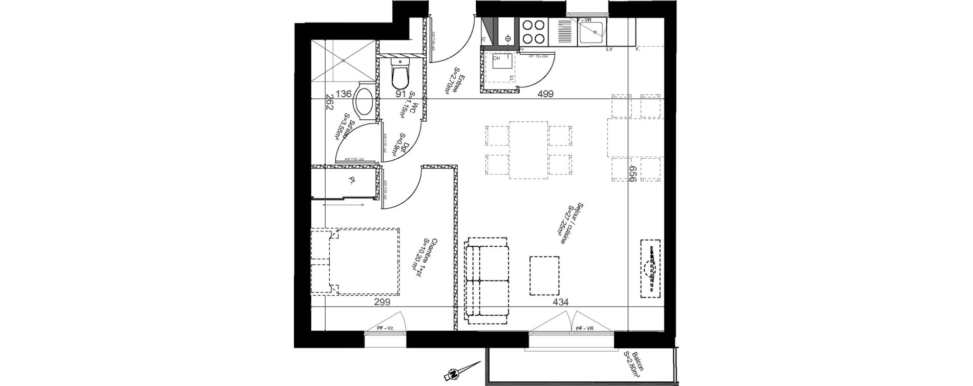 Appartement T2 de 45,75 m2 &agrave; Biganos Centre
