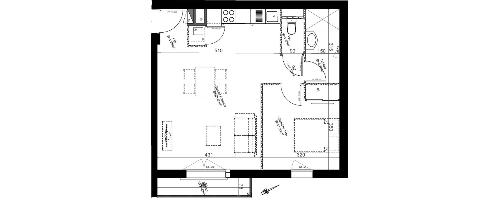 Appartement T2 de 48,30 m2 &agrave; Biganos Centre