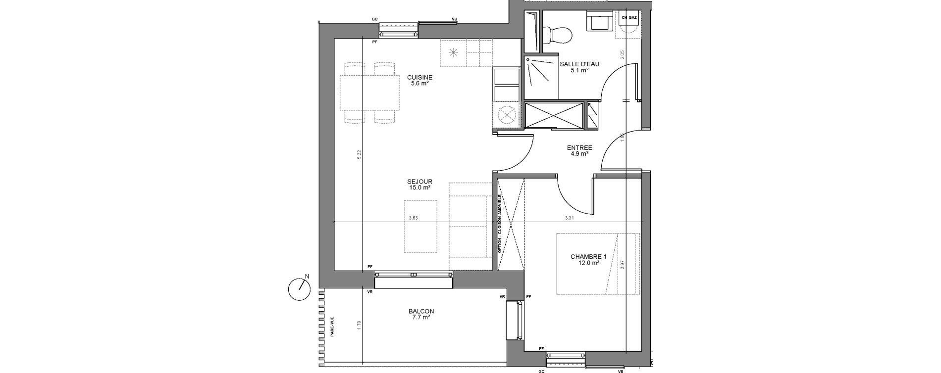 Appartement T2 de 42,60 m2 &agrave; Biganos Centre