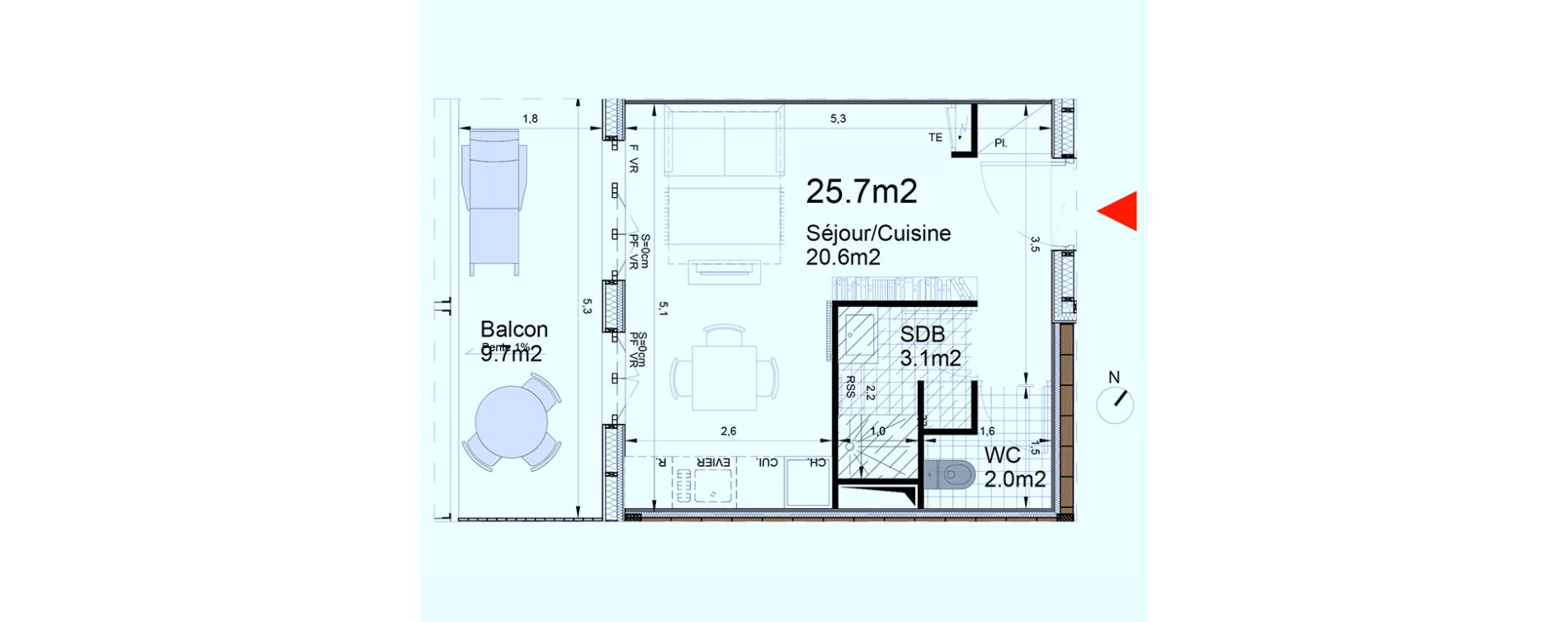 Appartement T1 de 25,70 m2 &agrave; Biganos Centre
