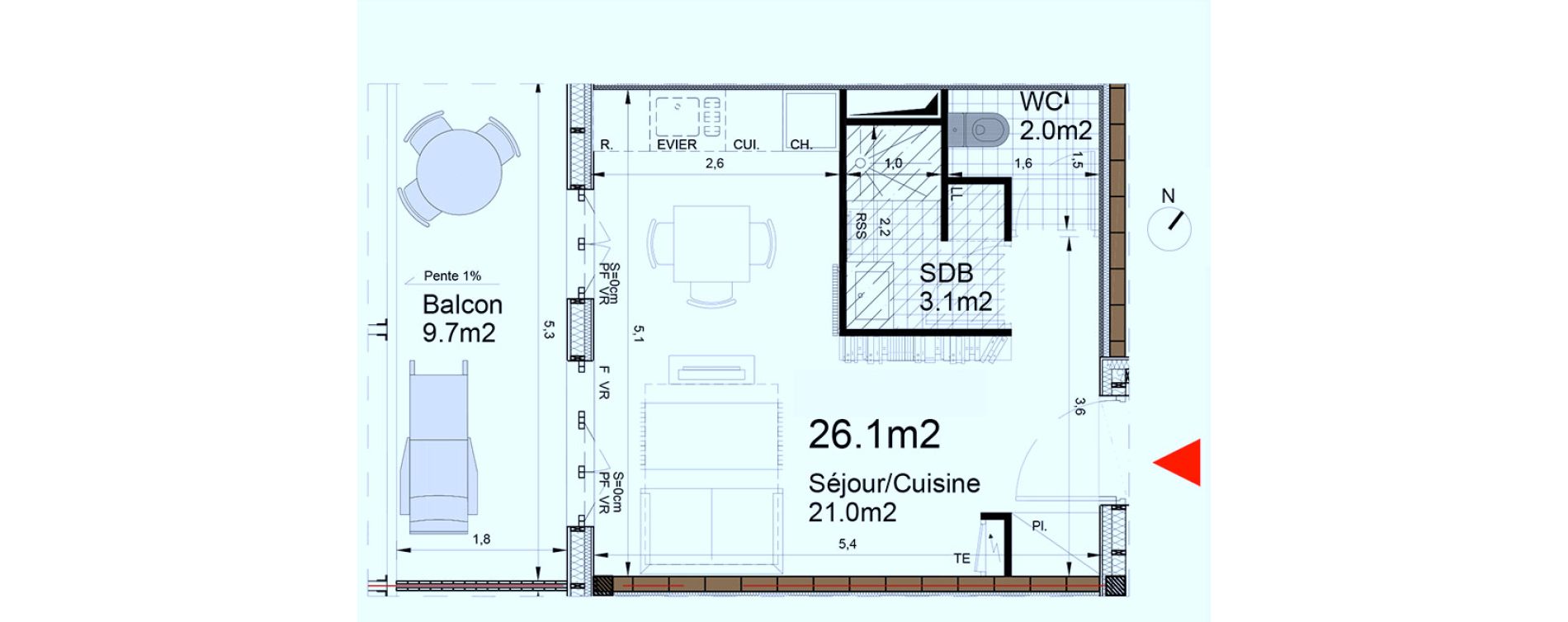 Appartement T1 de 26,10 m2 &agrave; Biganos Centre