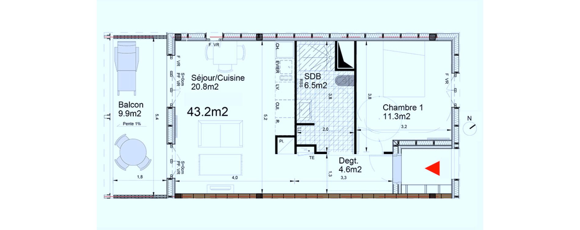 Appartement T2 de 43,20 m2 &agrave; Biganos Centre