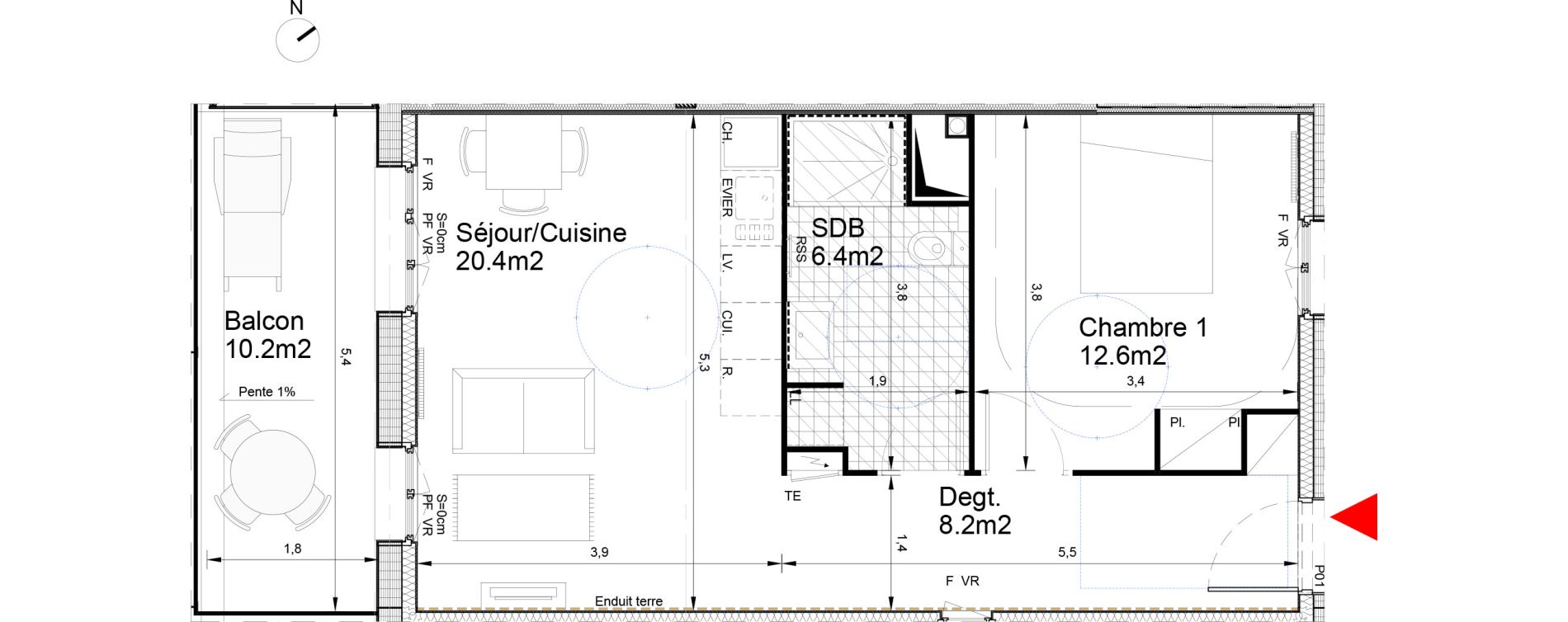 Appartement T2 de 47,60 m2 &agrave; Biganos Centre