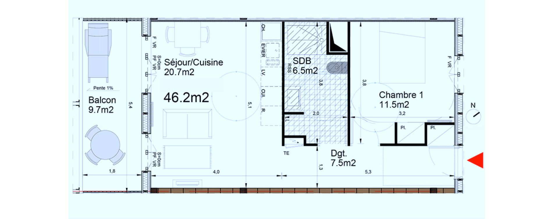 Appartement T2 de 46,20 m2 &agrave; Biganos Centre