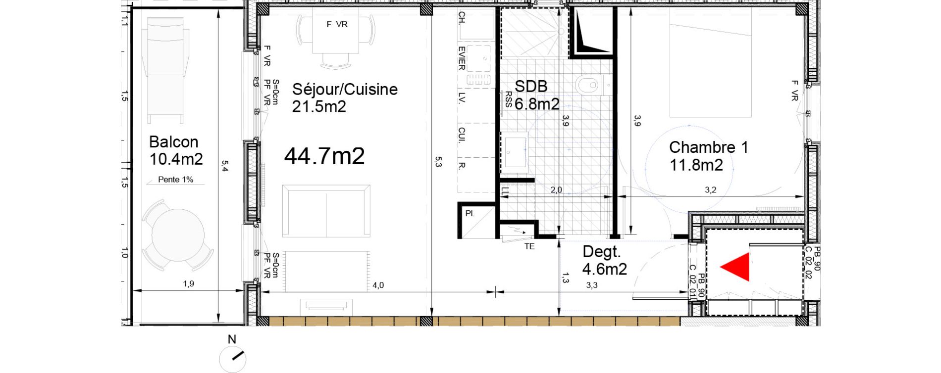 Appartement T2 de 44,70 m2 &agrave; Biganos Centre