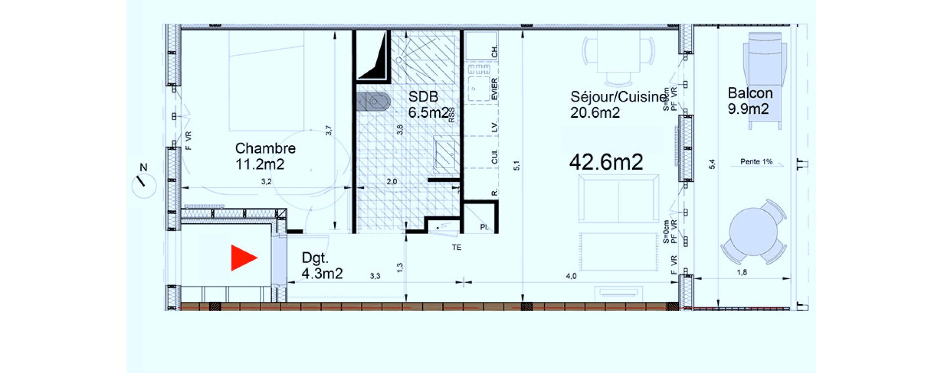 Appartement T2 de 42,60 m2 &agrave; Biganos Centre