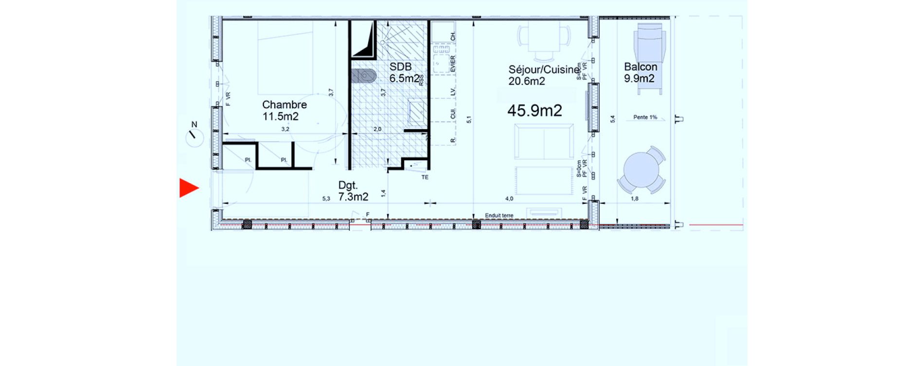 Appartement T2 de 45,90 m2 &agrave; Biganos Centre