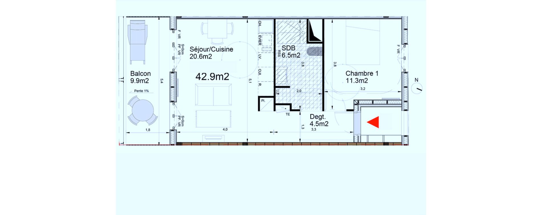 Appartement T2 de 42,90 m2 &agrave; Biganos Centre