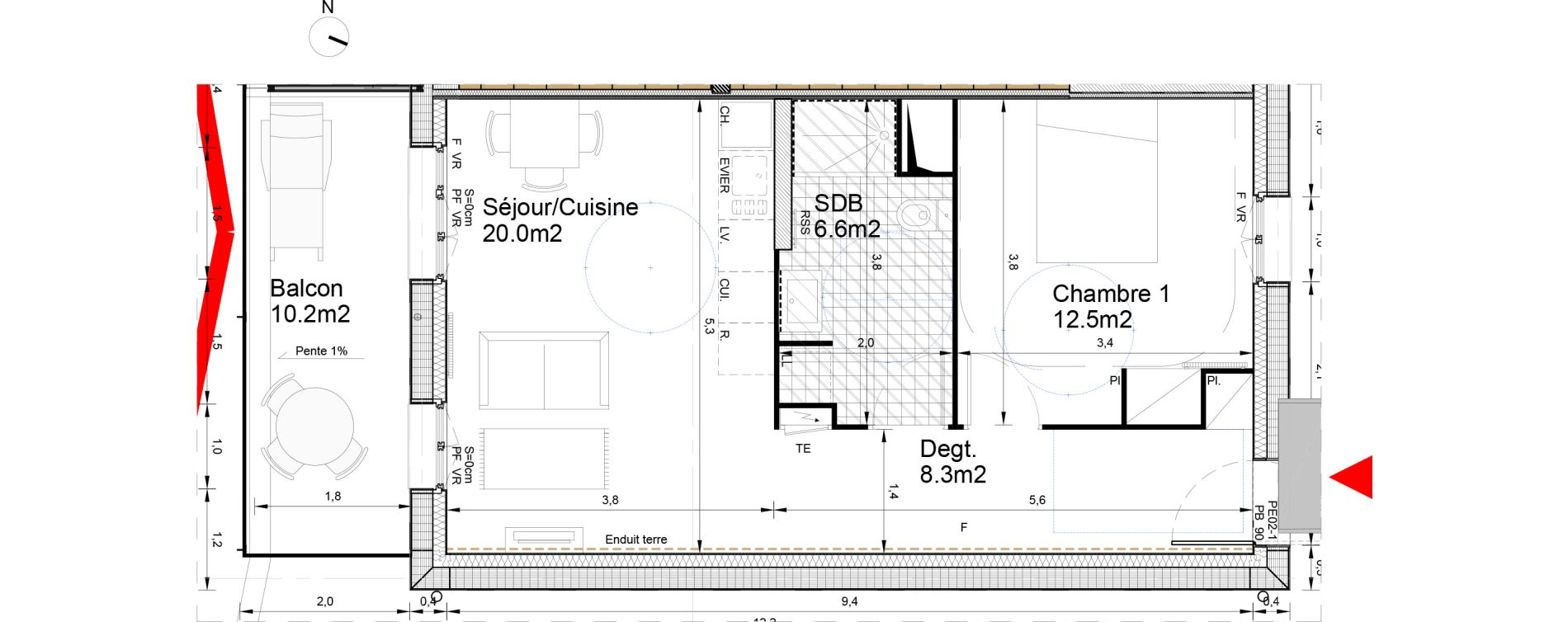 Appartement T2 de 47,30 m2 &agrave; Biganos Centre