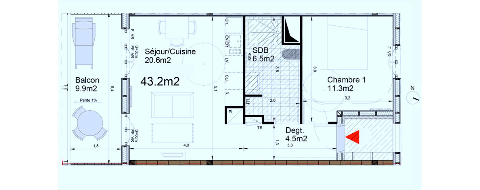 Appartement T2 de 43,20 m2 &agrave; Biganos Centre