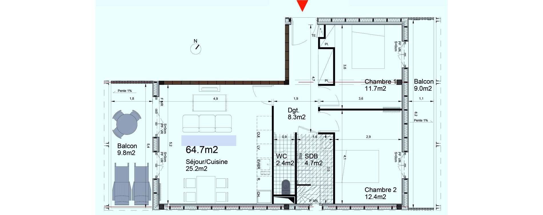 Appartement T3 de 64,70 m2 &agrave; Biganos Centre