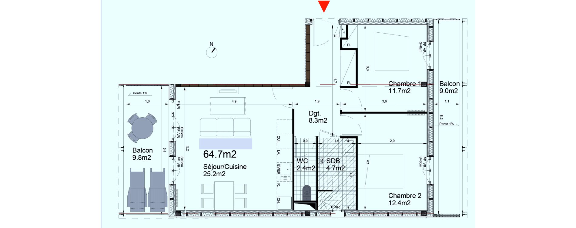 Appartement T3 de 64,70 m2 &agrave; Biganos Centre