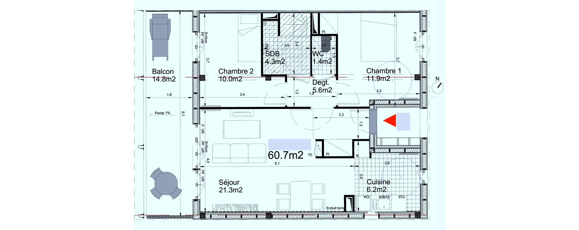 Appartement T3 de 60,70 m2 &agrave; Biganos Centre