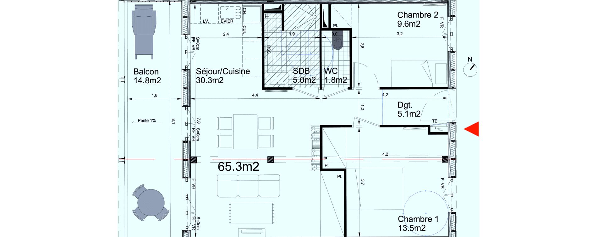 Appartement T3 de 65,30 m2 &agrave; Biganos Centre