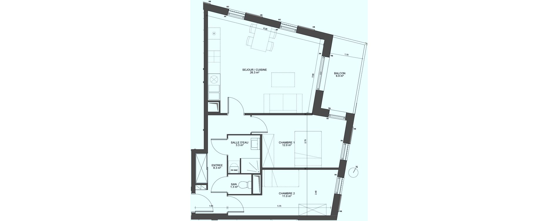 Appartement T3 de 62,10 m2 &agrave; Biganos Centre