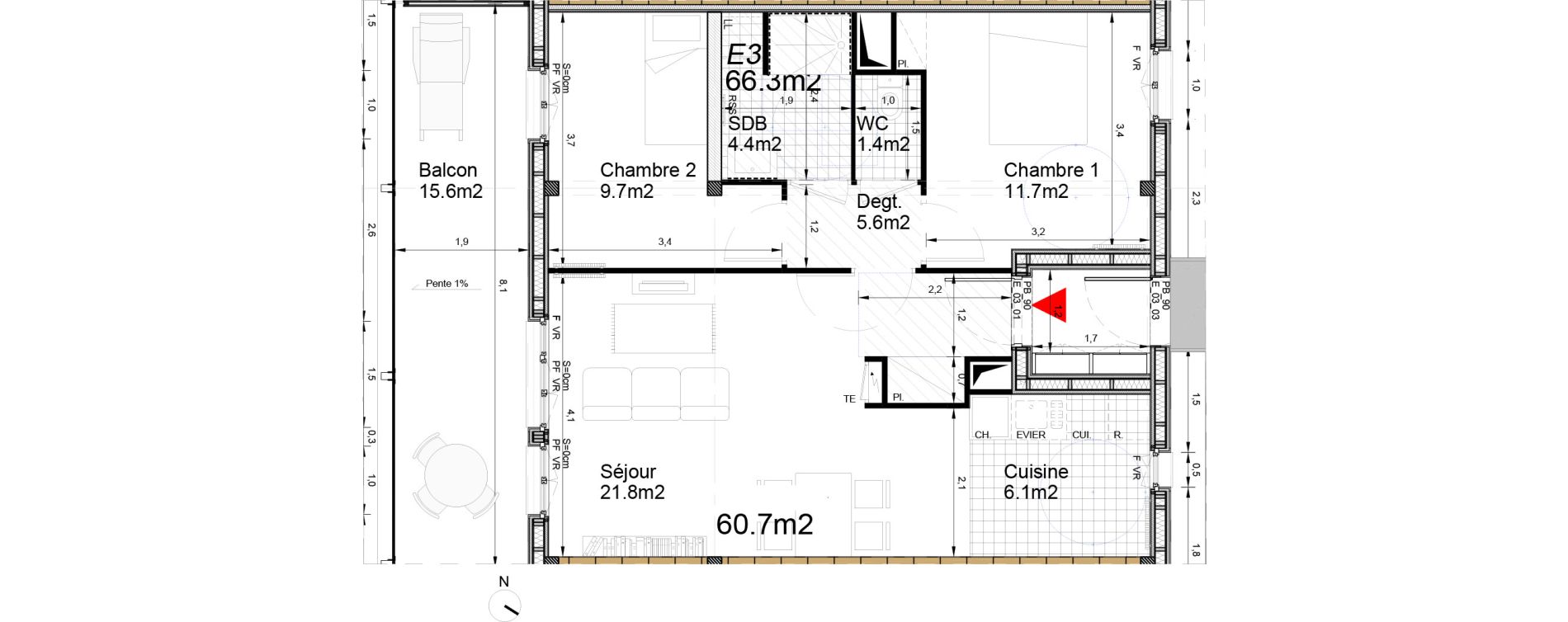 Appartement T3 de 60,70 m2 &agrave; Biganos Centre