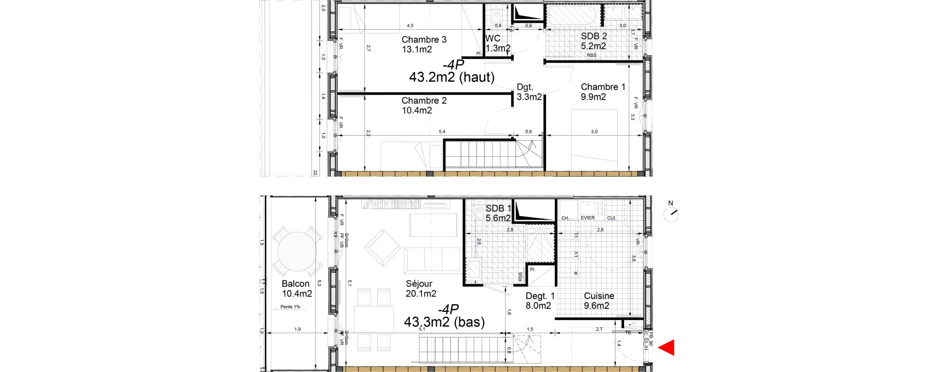 Duplex T4 de 86,50 m2 &agrave; Biganos Centre