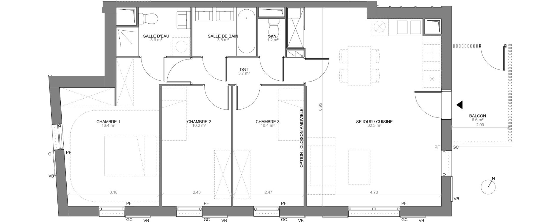 Appartement T4 de 78,10 m2 &agrave; Biganos Centre